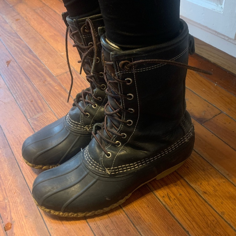 L.L. Bean Shearling Black Lace Up Boots